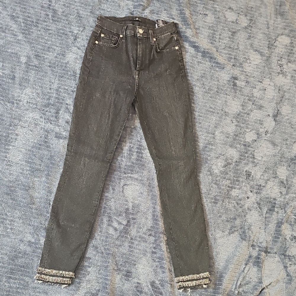 7 For All Mankind Gray Skinny Jeans with Fringe